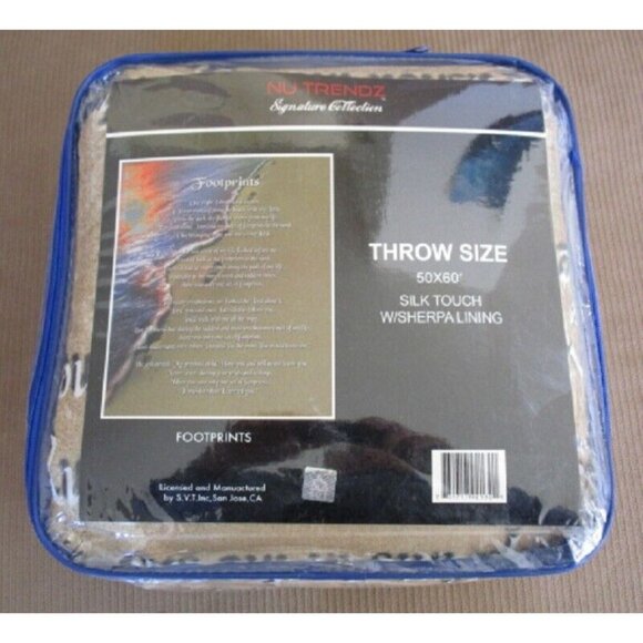 New Plush Footprints in the Sand Throw Gift Blanket Sherpa Spiritual Poem Jesus - Picture 5 of 5